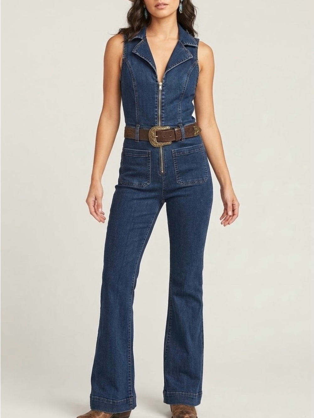 SHOW ME YOUR MUMU Jacksonville Denim Jumpsuit In Thunder Size Large No Belt